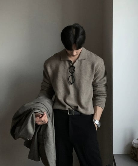 loose knit polo collar sweater /3color　NL2078