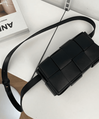 casual square woven mini shoulder bag black　NL2288