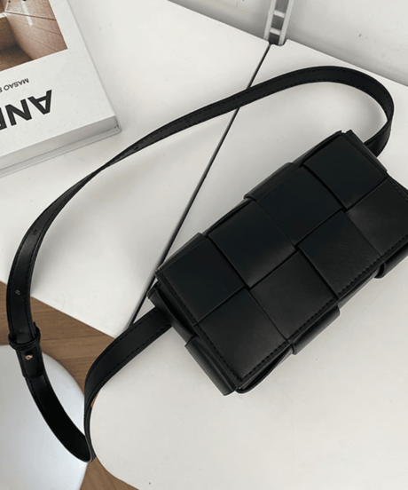 casual square woven mini shoulder bag black　NL2288