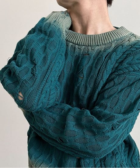 distressed cable knit /2color　NL2009