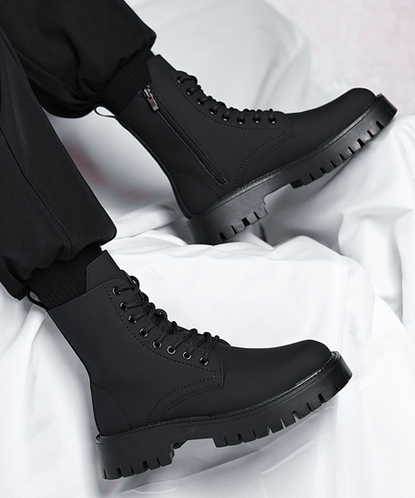 men's platform lace-up boots black　NL2359