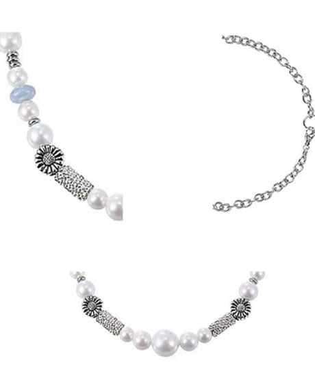 retro mixed pearl and turquoise charm necklace　NL2255