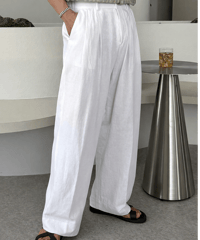 wide pleated white linen pants　NL2323