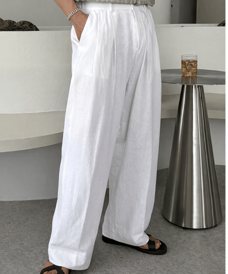 wide pleated white linen pants　NL2323