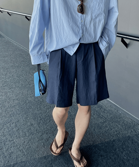 relaxed fit nylon linen shorts　NL2157