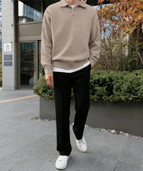 oversized polo collar knit sweater/2color　NL2171