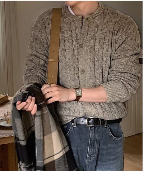 cable knit crew neck cardigan　NL2131