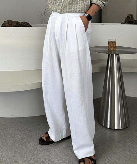 white relaxed tuck pants　NL2146