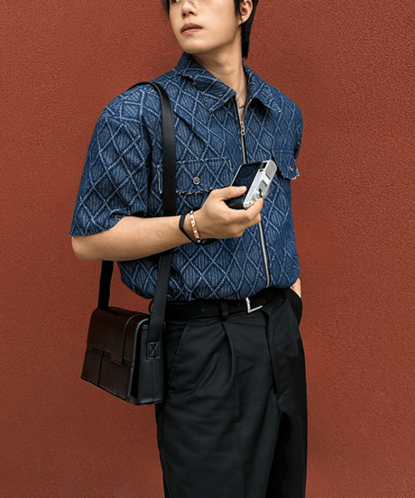diamond jacquard zip denim shirt　NL2401