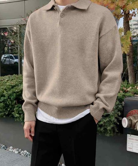 oversized polo collar knit sweater/2color　NL2171