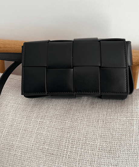 casual square woven mini shoulder bag black　NL2288