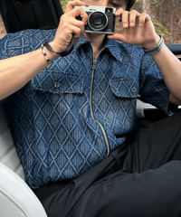 diamond jacquard zip denim shirt　NL2401