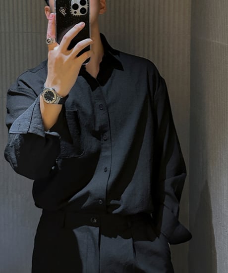relaxed linen blend black shirt　NL2128