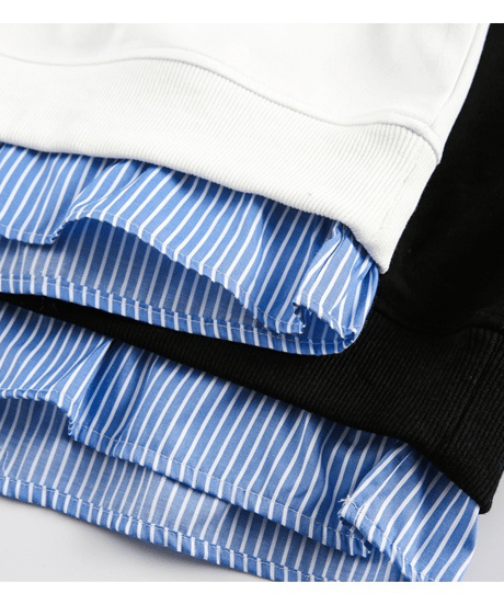 layered v-neck stripe sweatshirt /2color　NL2355