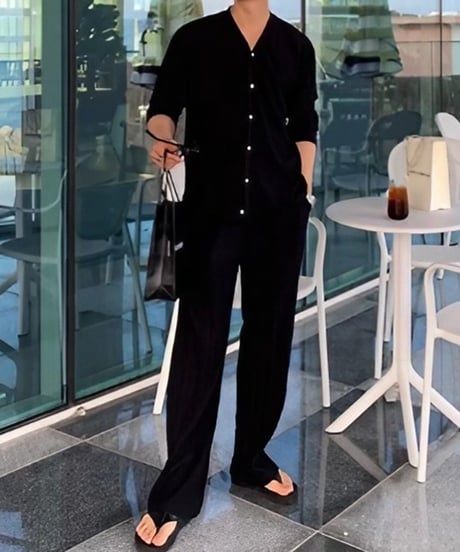 vertical pleated relaxed setup /2color　NL2303