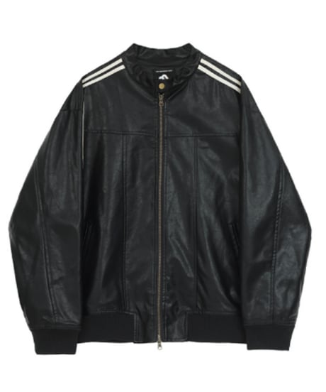 retro stripe faux leather cafe racer jacket /2color　NL2170