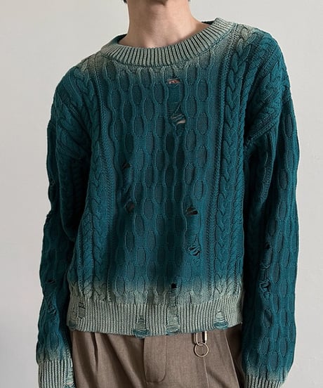 distressed cable knit /2color　NL2009