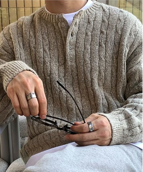 henley neck cable knit /2color　NL2100