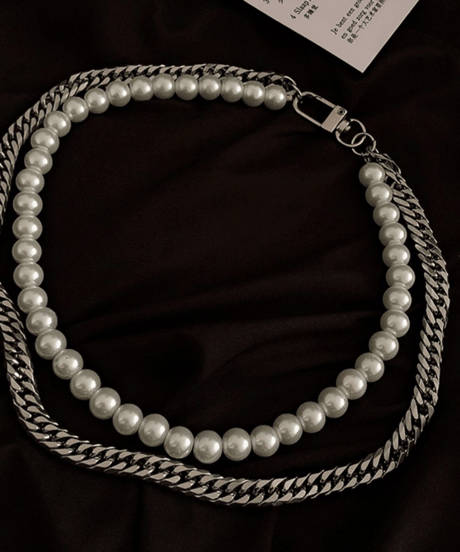 double strand pearl and curb chain necklace　NL2185