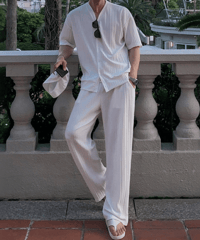 vertical pleated relaxed setup /2color　NL2303