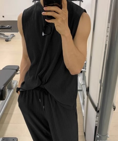 urban pleated sleeveless setup /2color　NL2304
