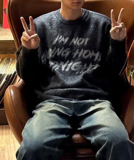 graphic brushed crew neck knit /3color　NL2094