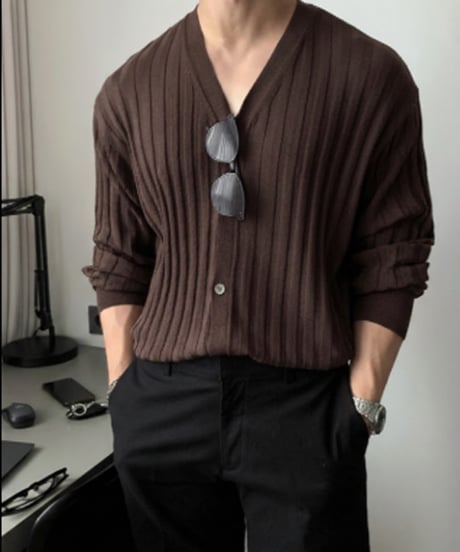 v-neck ribbed knit cardigan　NL2163