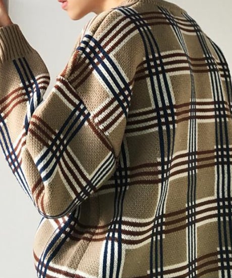 classic plaid crewneck loose sweater　NL2103