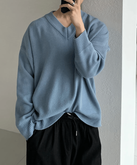 v-neck relaxed fit chunky knit /5color　NL2159