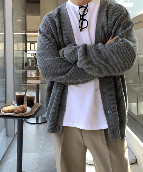 oversized ribbed knit cardigan /2color　NL2121