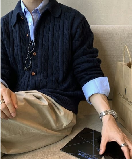 cable knit collared cardigan /2color　NL2106