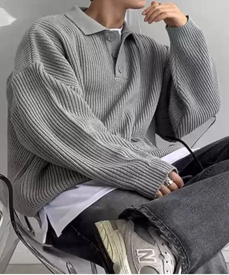 oversized polo collar rib knit /4color　NL2098