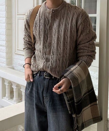 cable knit crew neck cardigan　NL2131
