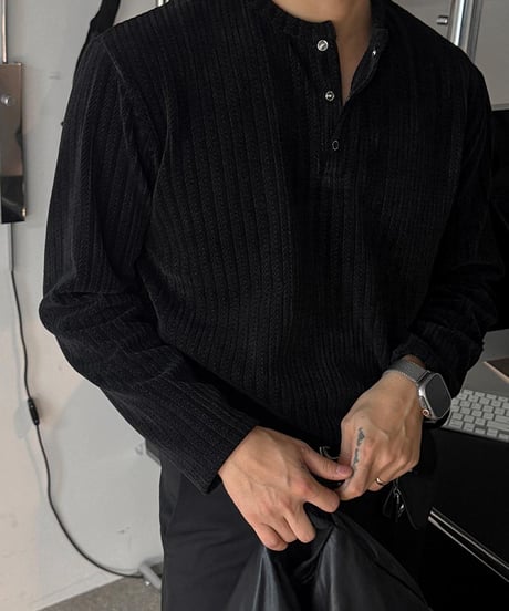 corduroy ribbed henley neck shirt /4color　NL2087