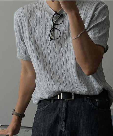 short sleeve cable knit sweater/３color　NL2395
