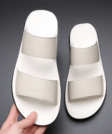 men's double strap leather slide sandals /3color　NL2385