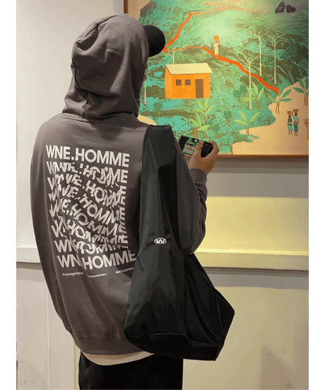 oversized nylon sling bag black　NL2285