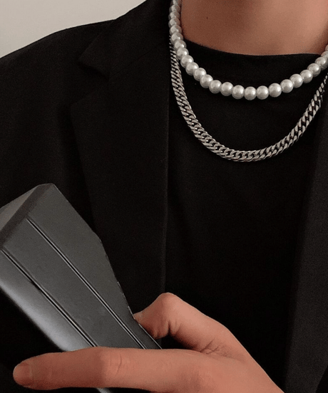 double strand pearl and curb chain necklace　NL2185