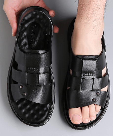 men's black leather cage sandals　NL2390