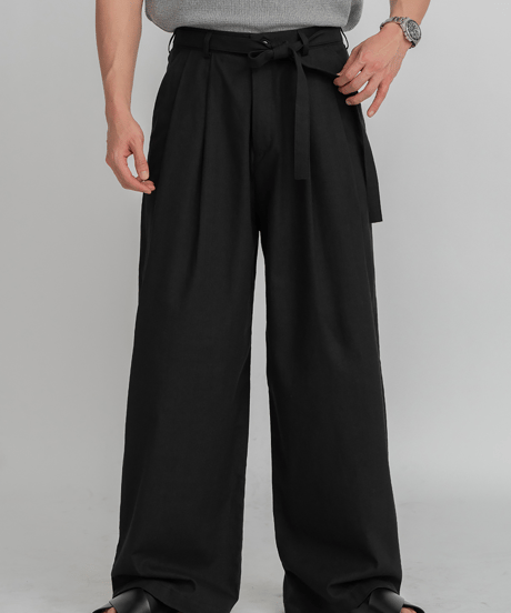 belted wide leg linen relaxed trousers /3color　NL2154