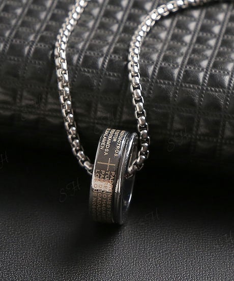 spanish lord's prayer ring pendant box chain necklace　NL2211