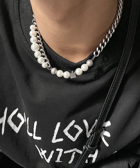 silver chain pearl necklace　NL2186