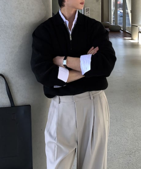 half zip ribbed knit sweater /2color　NL2116