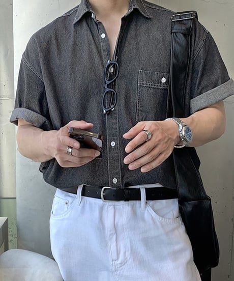 relaxed black denim shirt　NL2321