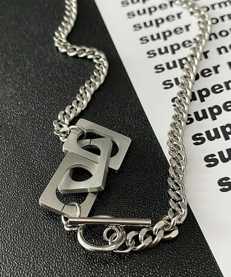 square charm curb chain necklace　NL2182