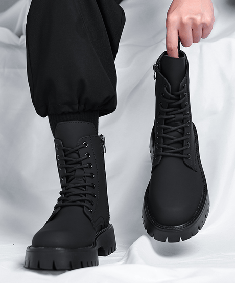 men's platform lace-up boots black　NL2359