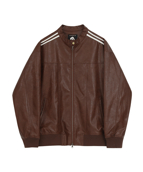 retro stripe faux leather cafe racer jacket /2color　NL2170