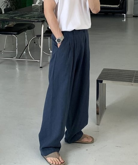wide tuck linen slacks /6color　NL2326