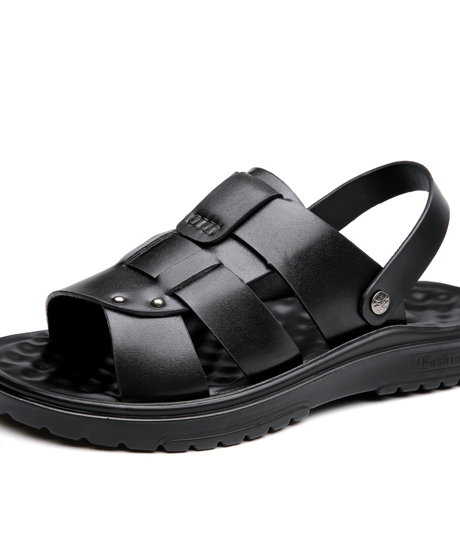 men's black leather cage sandals　NL2390