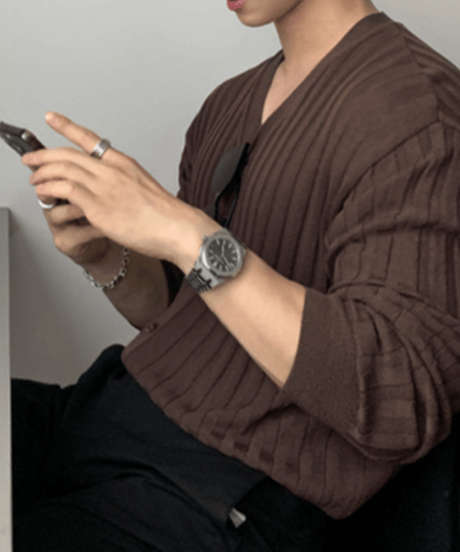 v-neck ribbed knit cardigan　NL2163